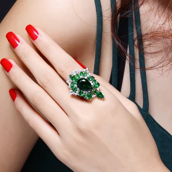 

Fashion Colorful CZ Big women's ring Blue Green Red Clear Champagne Crystal High Quality Trendy jewelry Long shaped large rings