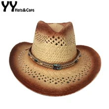 YY летняя соломенная ковбойская Кепка в западном стиле для мужчин с широкими полыми пляжными шапками для женщин, для путешествий, солнцезащитный козырек, джаз, Панама CM19027