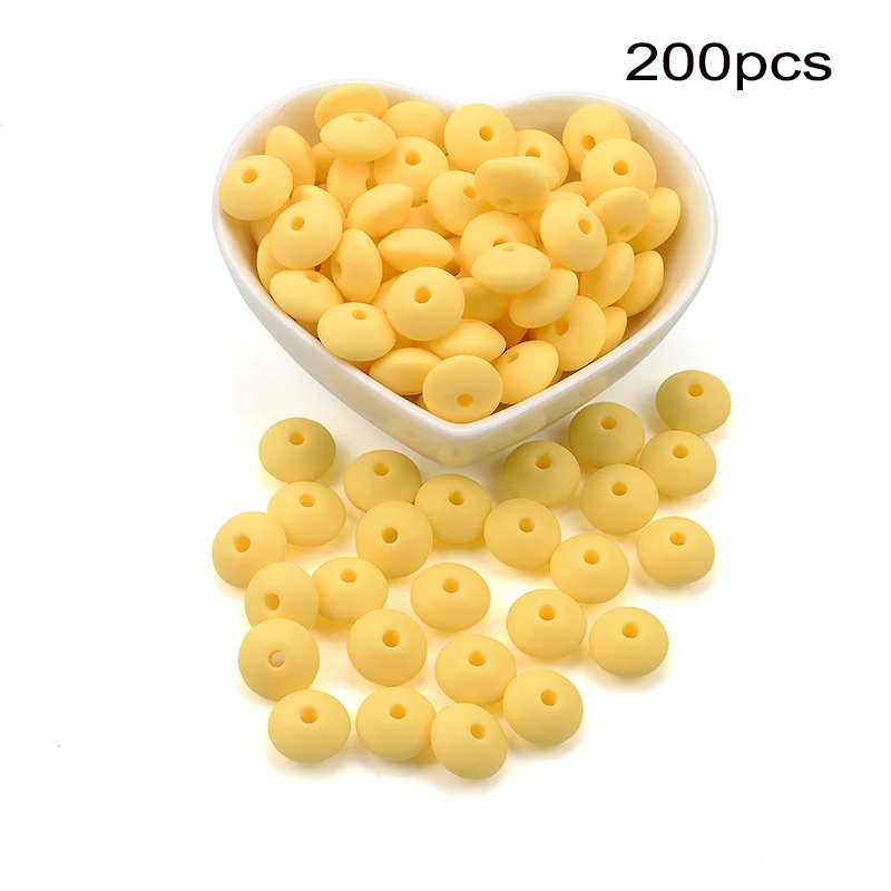 Cream yellow LOFCA 200 шт 12 мм силиконовый чечевица бисер ребенок Прорезывание Зубов Бисер BPA-Free пищевого качества делая ребенка уход за полостью рта соска цепь аксессуары - Цвет: Cream yellow