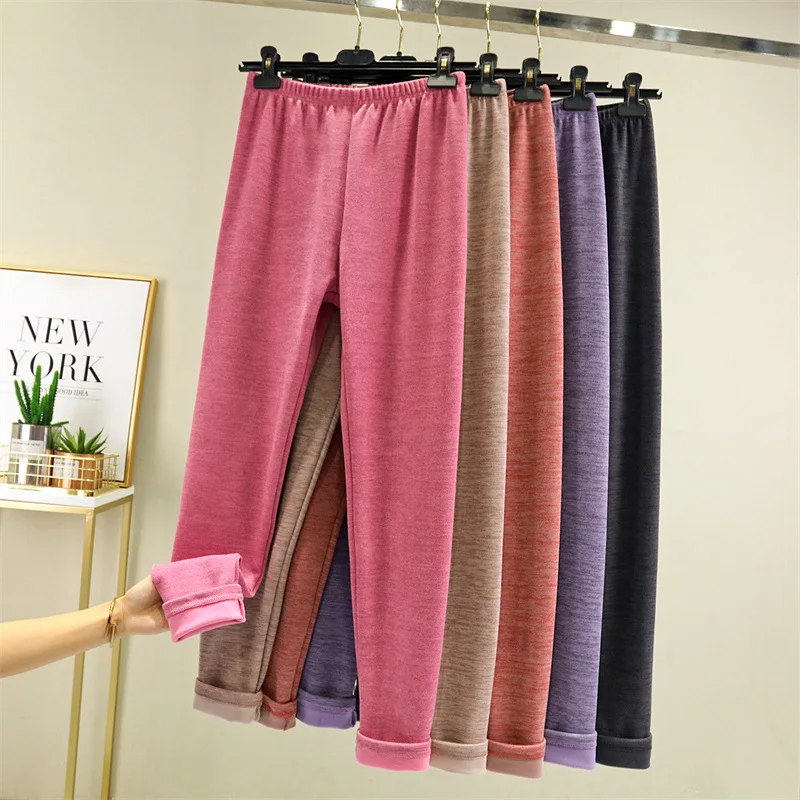 

De Rong Leggings Women's Slim Fit In Autumn Winter Hot Plush Thickened Warm Pants Wearing High Waist Double-sided Frosted Pants