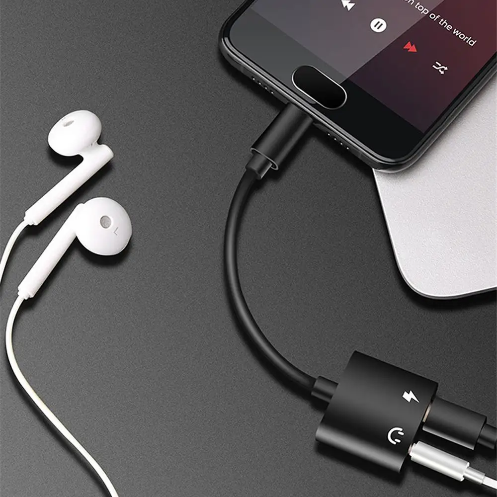 USB адаптер 2 в 1 Type c Lightning на 3 5 мм разъем AUX аудио наушники зарядное устройство