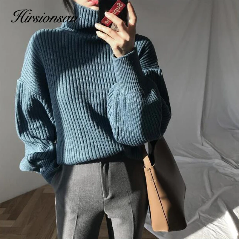 Hirsionsan Chic Sweater Women Lazy Oversized Winter Vertical Bar Jumper Knit Thicken Solid Color Pullover Tops Warm Casual | Женская