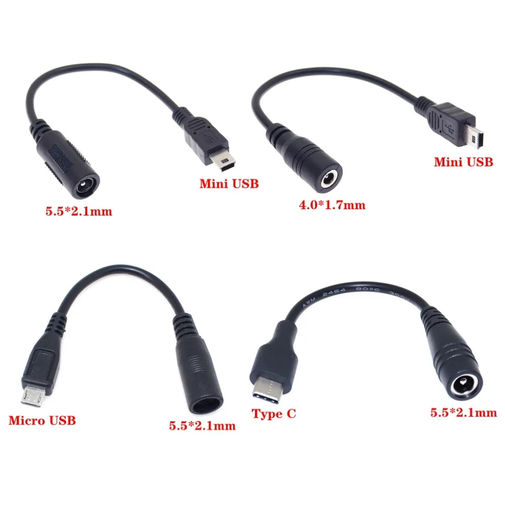 5.5*2,1mm 4.0*1,7mm DC Power Stecker Wasserdichte Jacke Weibliche Zu Micro USB / Mini USB/typ C Männlichen Adapter Kabel – Detail 1