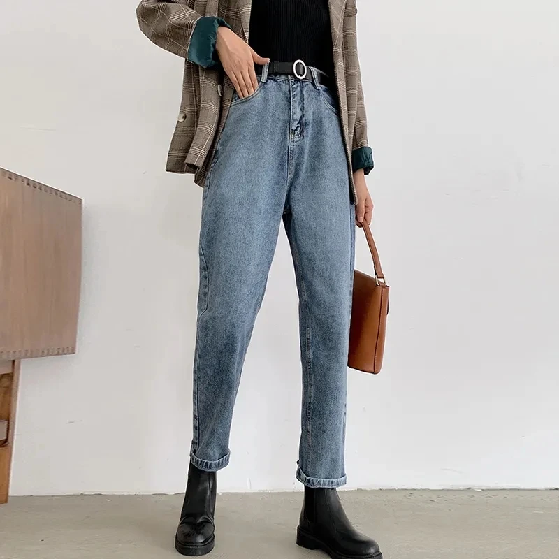 

High Waist Denim Harem Pants For Women's Vintage Casual Wild Jeans Student Straight Pants Denim Jean Pants Women Clothing