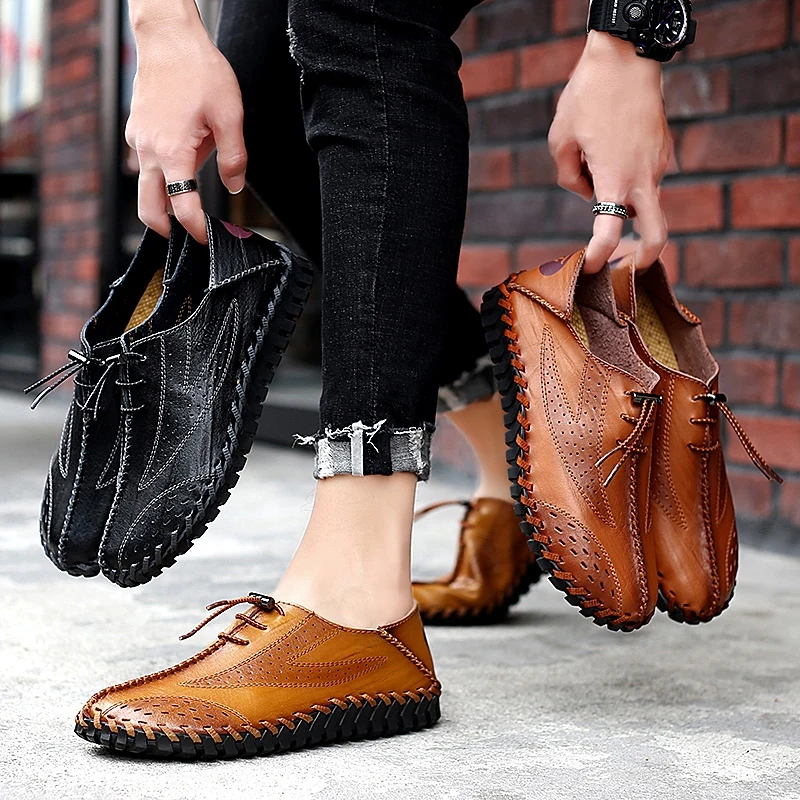 Новинка; модная мужская повседневная обувь; мокасины на плоской подошве; Мужская обувь; лоферы; дышащая обувь для вождения; мужские кожаные водонепроницаемые мокасины; большие размеры 38-47