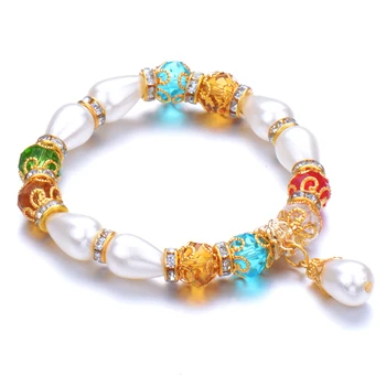 

10Pcs/Lot Natural Stone Bracelets Reiki Healing Yoga Glass stone Strand Bracelet Round Beaded Hand Pendant Charm Bracelet