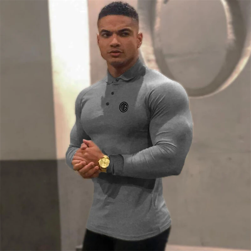 Брендовая Весенняя Фитнес рубашка поло с длинным рукавом для мужчин camisa masculino повседневные хлопковые рубашки поло мужская рубашка с полоской одежда для спортзала Джерси