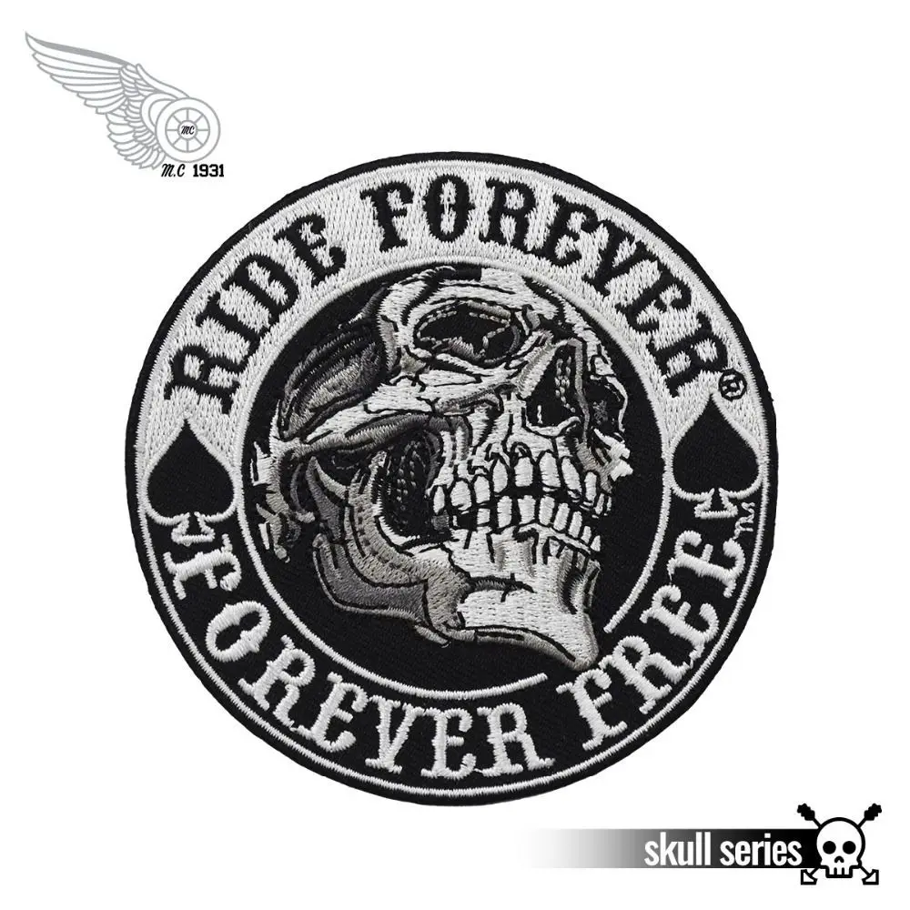Ride Forever Free Skull Patches Military Cirlce Patch Biker Embroidered for Clothing Vest Jacket Rock Punk Badge Death