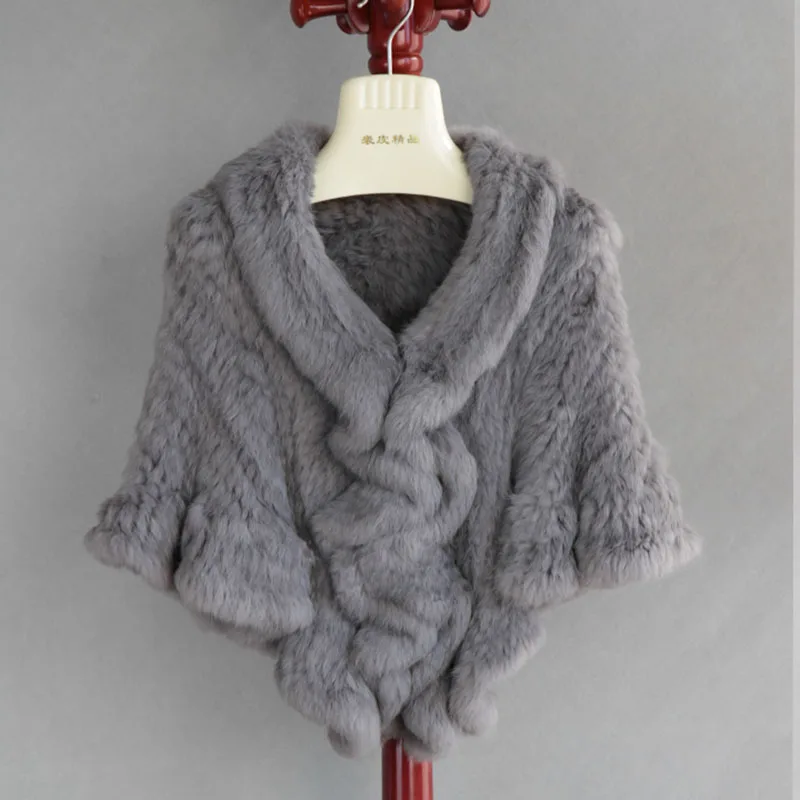 Warm Female New Knitted Rabbit Fur Shawl Winter Soft Women Casual Fur Cape Luxury Thick Wrap Ladies Winter Shawl Genuine