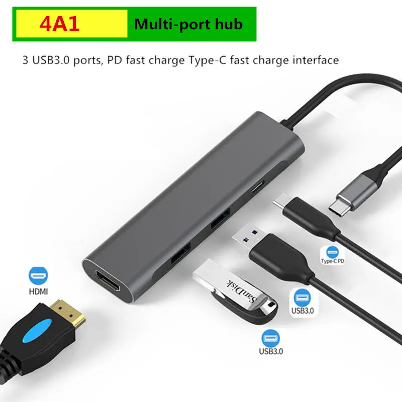 

4 in 1 hub for Xiaomi Huawei notebook Samsung S8 9+10 USB-C to HDMI docking station PD power adapter fast charge for Huawei P30