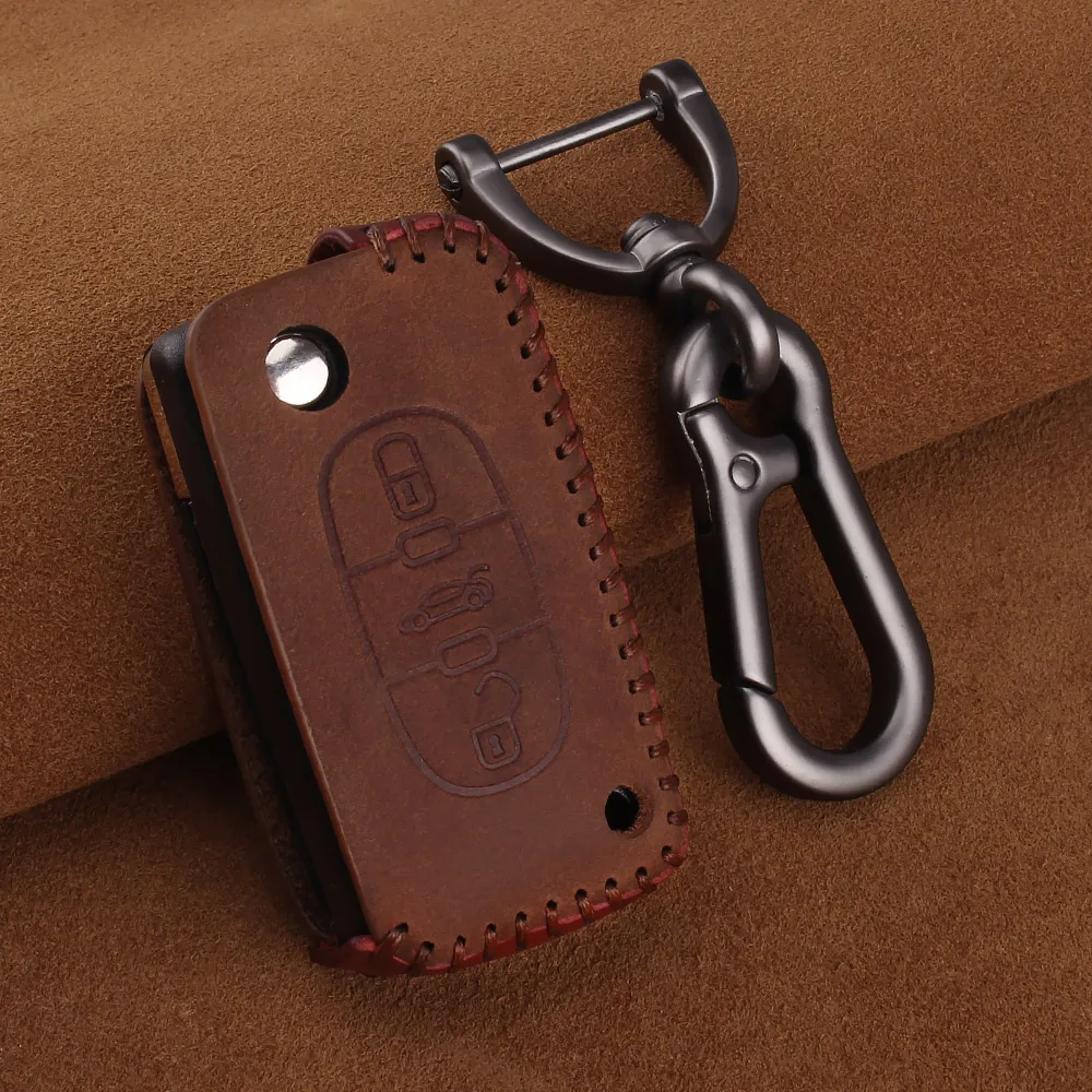 3 buttons Brown KEYYOU пульт дистанционного управления 2 кнопки Автомобильный ключ кожаный Стильный чехол для PEUGEOT 207 307 407 408 для CITROEN C2 C3 C4 C5 C6 авто ключ сумка - Название цвета: 3 buttons Brown