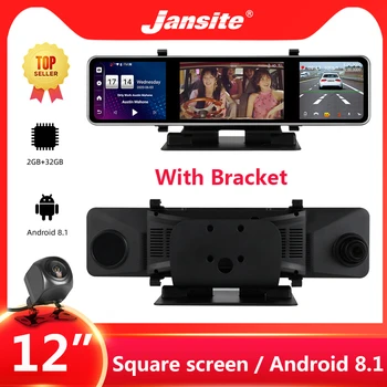 

Jansite 12" DVR Dash cam 4G Touch Square Screen Rear View Camera Android 8.1 GPS Wifi dual dash cam Rearview mirror Rear cameras