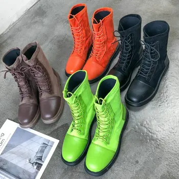 

Women Martin boots spring and autumn shoes ladies new flat lace-up wild boots suede motorcycle boots single boots B63-20 HF
