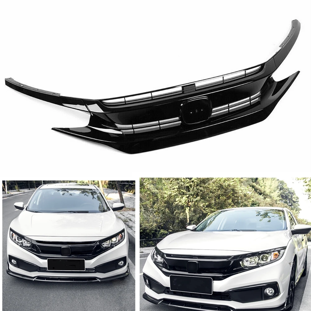 

For Honda Civic 10th 2016 2017 2018 Coupe Sedan Front Grille Racing Grills Upper Bumper Intake Hood Mesh Grid Splitter Spoiler