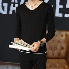 Осенне-зимний мужской свитер с длинными рукавами и v-образным вырезом, тонкий модный трендовый свитер