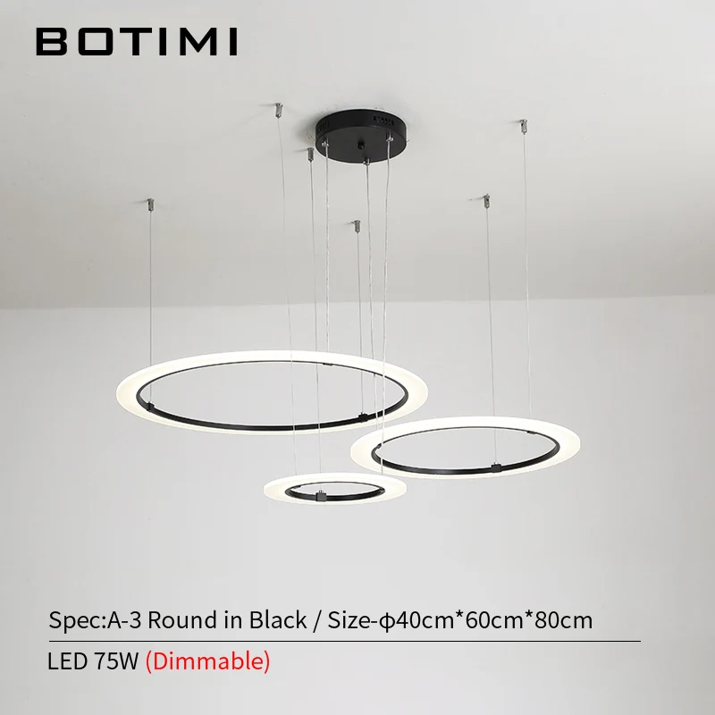 A-3-Black-75W-RC BOTIMI Art DECO LED Chandelier With Golden Rings For Living Room Black Round Layers Hotel Foyer Chandeliers 220V White Lustres - Цвет абажура: A-3-Black-75W-RC