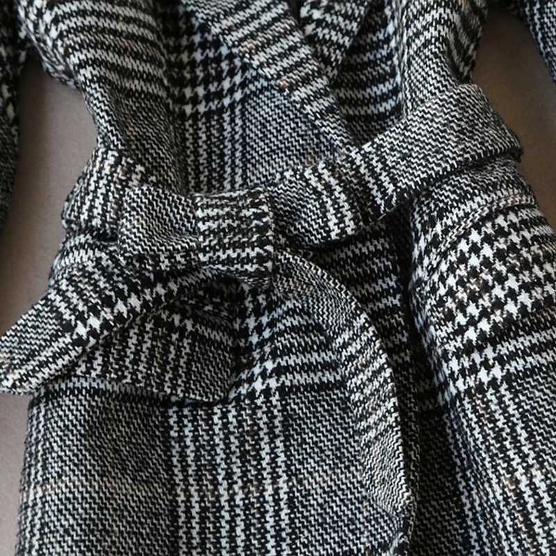 Женское шерстяное пальто черного и белого цвета, клетчатое пальто, большие размеры, винтажные длинные пальто, новые зимние TJ14
