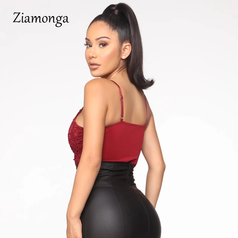 Ziamonga V Neck Lace Bodysuit Women Sexy Bodysuit Sleeveless Bodycon Jumpsuit Fashion Streetwear Club Party Bodysuit 2020 Summer
