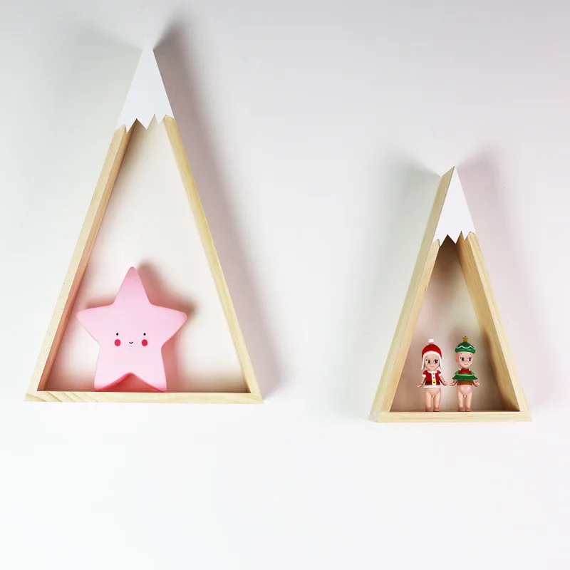 

2pcs/set Nordic Style for Baby Room On Wall Wood Snow Mountain Shelf For Kids Room Decorative Creative Wooden Storage Holders
