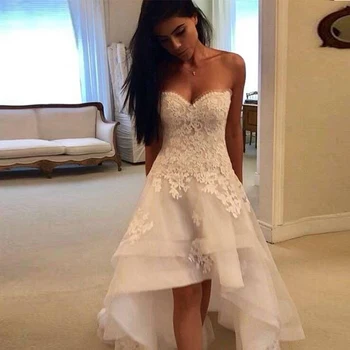 2021 فساتين زفاف شاطئ متواضع على شكل قلب زينة عالية منخفضة البلد فستان زفاف رداء Mariage Vestido de Novia 1
