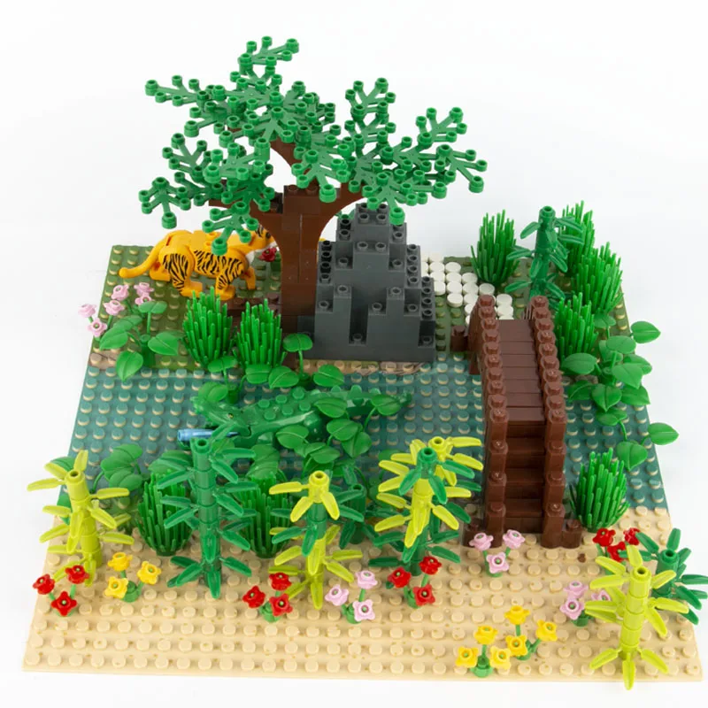 City Bush Flower Grass Tree Animals Plate Jungle Mini Parts Building Blocks 32*32 Plate Figures Assemble Children Toys