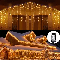 LED Christmas Curtain Lights String 216/96leds Icicle Hanging Fairy Lamp for Wedding Holiday Party Window Garden Landscape Decor