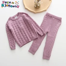 Комплекты одежды для маленьких мальчиков и девочек осенне-зимний свитер+ штаны вязаный костюм для маленьких мальчиков толстый теплый комплект со штанами для маленьких девочек и мальчиков