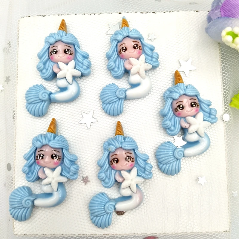 10pcs Mixed Cartoon Princess Mermaidl Flatback Resin Cabochons Embellishments Scrapbook Craft DIY Hair Accessories images - 6