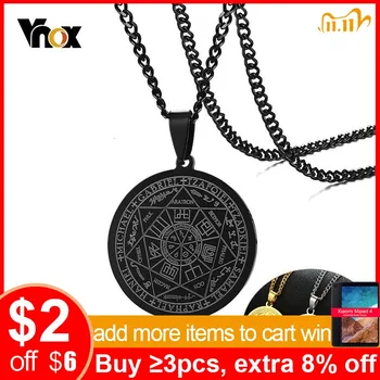

Vnox Black Engraved The Seal of the Seven Archangels Pendants for Men Stainless Steel Round Amulet Necklaces with 24" Chain