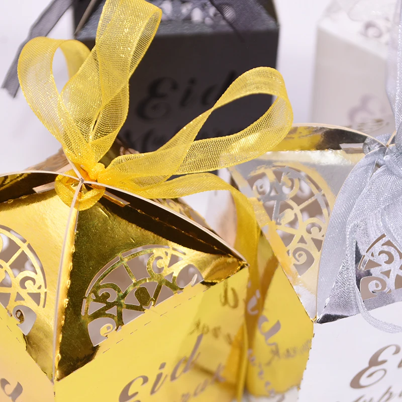 10pcs Hollow Eid Mubarak Candy Box Ramadan Gift Favors Islamic Muslim Festival 