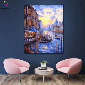 

DIY colorings pictures by numbers with colors Sunset glow of the Venetian boat picture drawing painting by numbers framed Home