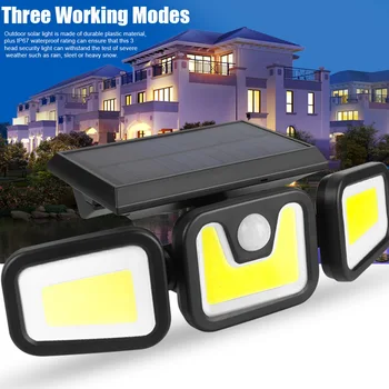 

Park Illuminating Wall Lamp Three Head Solar Powered Adjustable Angle Street Human Body Induction 100COB Garden Decor Pathway