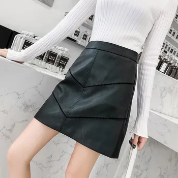 

Casual Autumn 2020 Winter New high-waisted Pu Leather Skirt Women's A-word Skirt Elegant Black Slim fit Sexy Women Skirt 926A