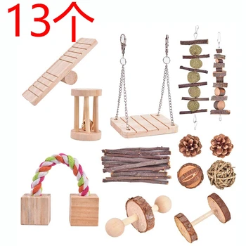 

13 PCS Hamster Chew Toys Natural Wooden Toys for Rabbits Gerbils Small Pets Chewing and Playing Exercise Teeth Care