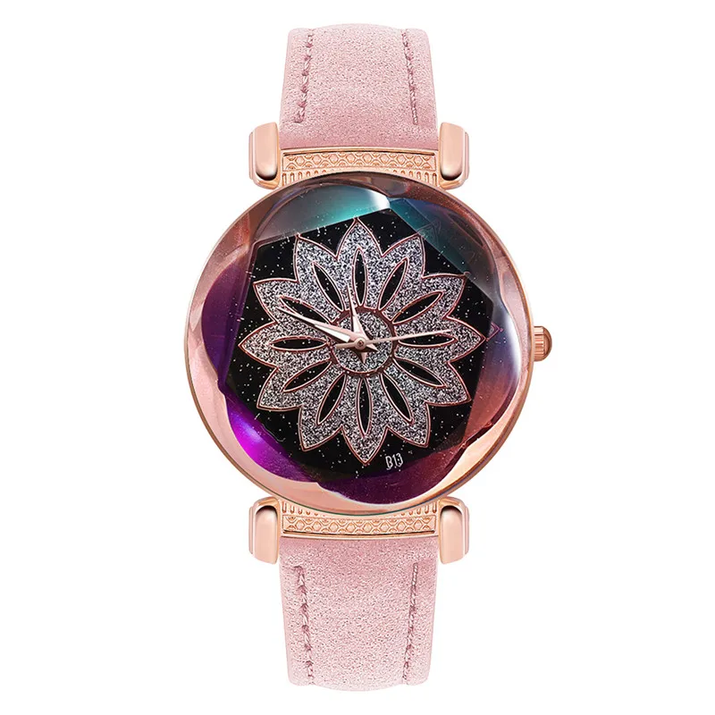 Роскошные женские часы с сетчатой магнитной пряжкой звездное небо креативные цветы цветной циферблат Дамская Мода Подарки деловые изящные часы - Цвет: K