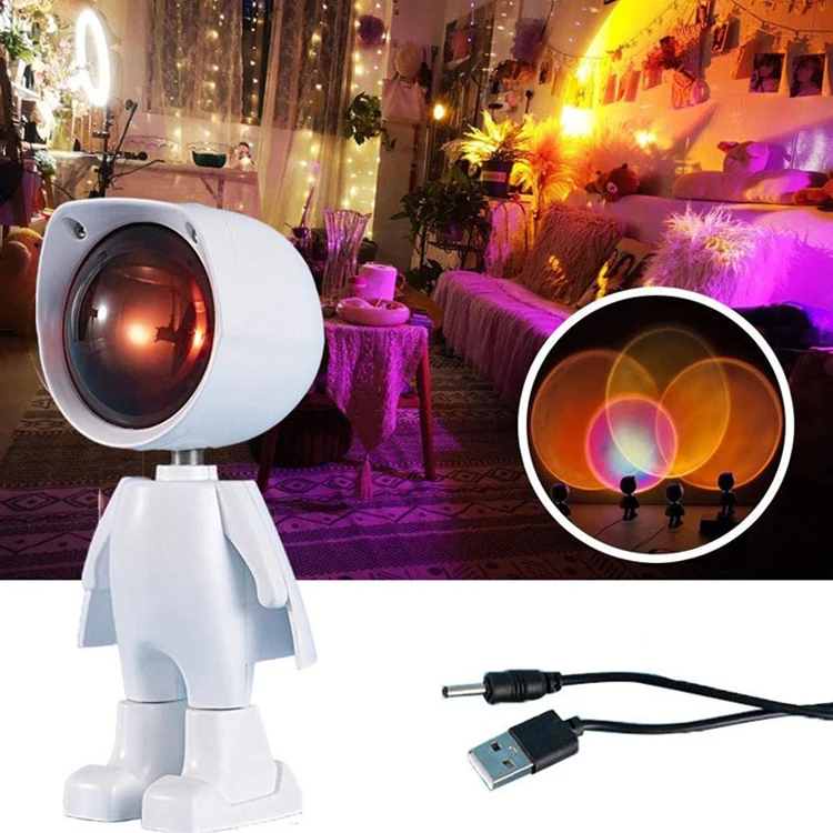 USB Rainbow Sunset Projector Atmosphere Led Night Light Study Bedside Wall Home Decoration Mini Table Lamp Bedroom Decor Anime