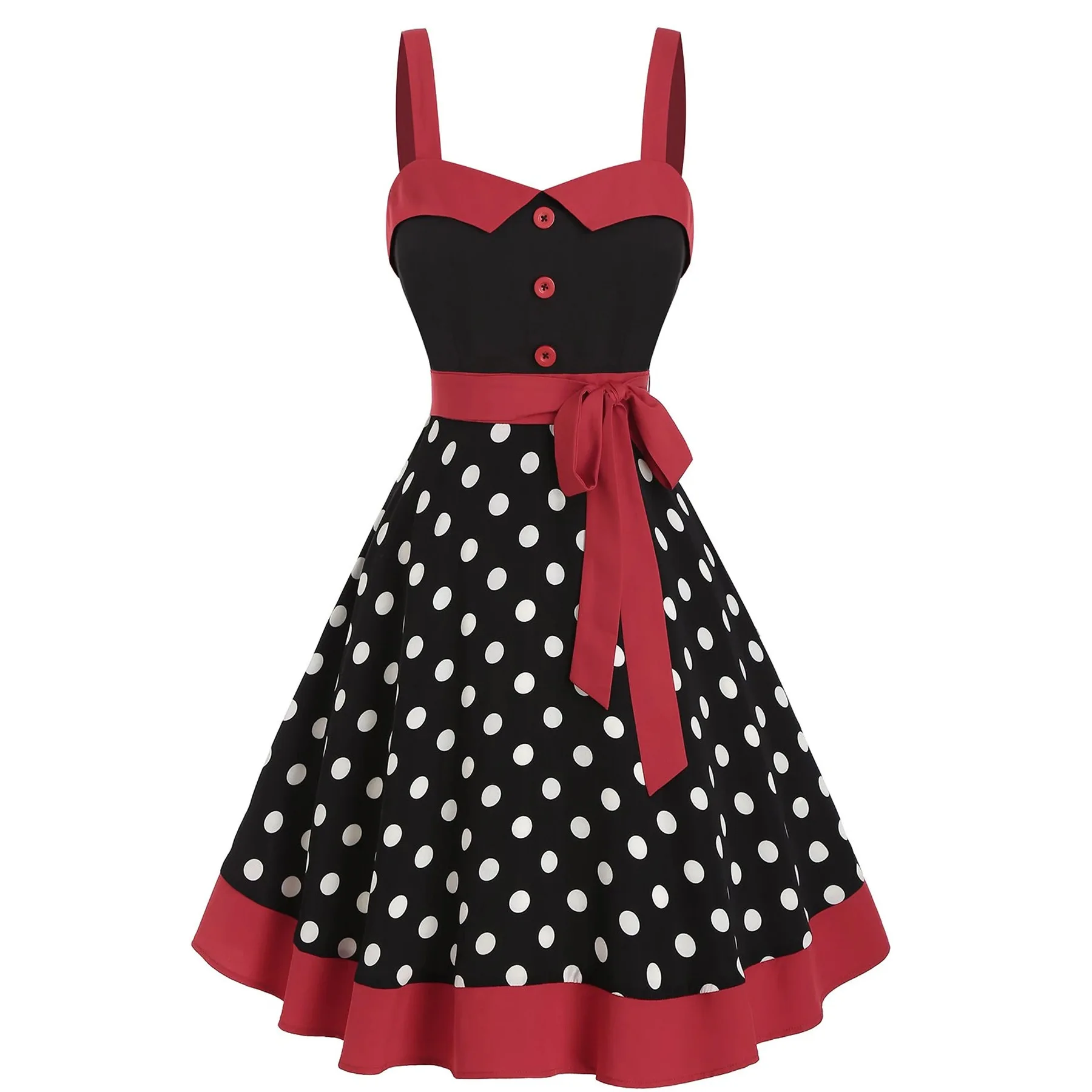 50s Vintage Black Red Polka Dot Summer 