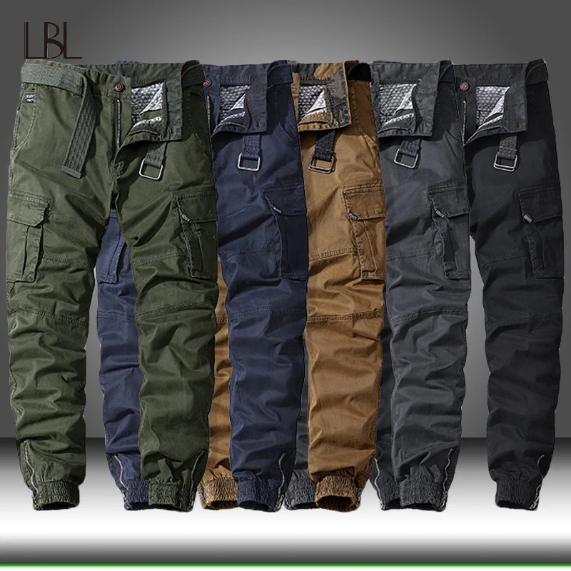 Pantalones de algodón elásticos para hombre, pantalón de chándal táctico para senderismo al aire libre, militar, de combate con múltiples bolsillos