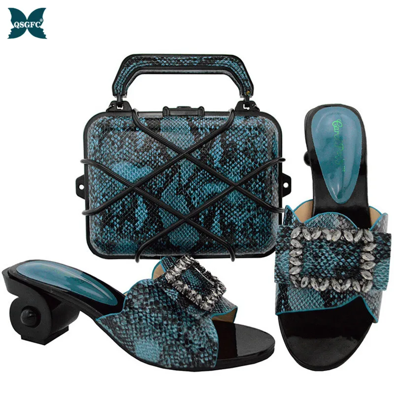 

Blue Color Italian design Ladies Shoe with Matching Bags High Quality African Shoe and Bag Set for Party In Women Nigerian Shoes