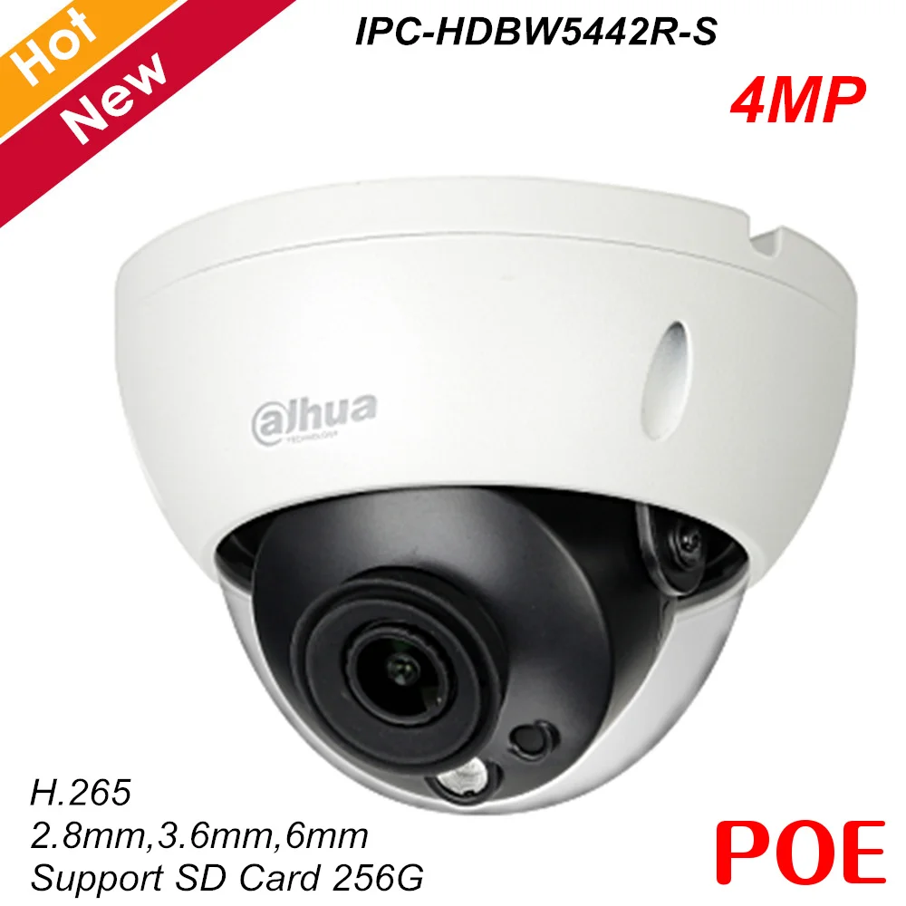 Dahua Pro-AI 4MP IP Camera IPC-HDBW5442R-S H.265 1 IR Leds Fix lens Support Motion Detection and SD Card 256G IP Security Camera