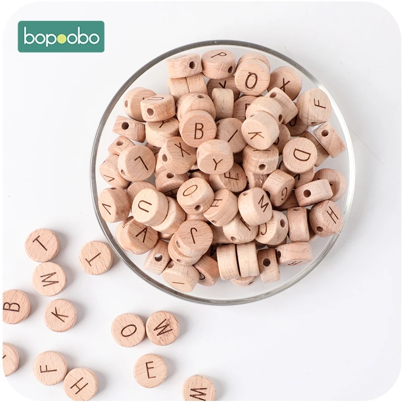 Bopoobo 20pc Wooden English Alphabet Beads Food Grade Material Letter Beads For DIY Baby Teething Rattle Baby Teething Beads Baby Teething Items medium