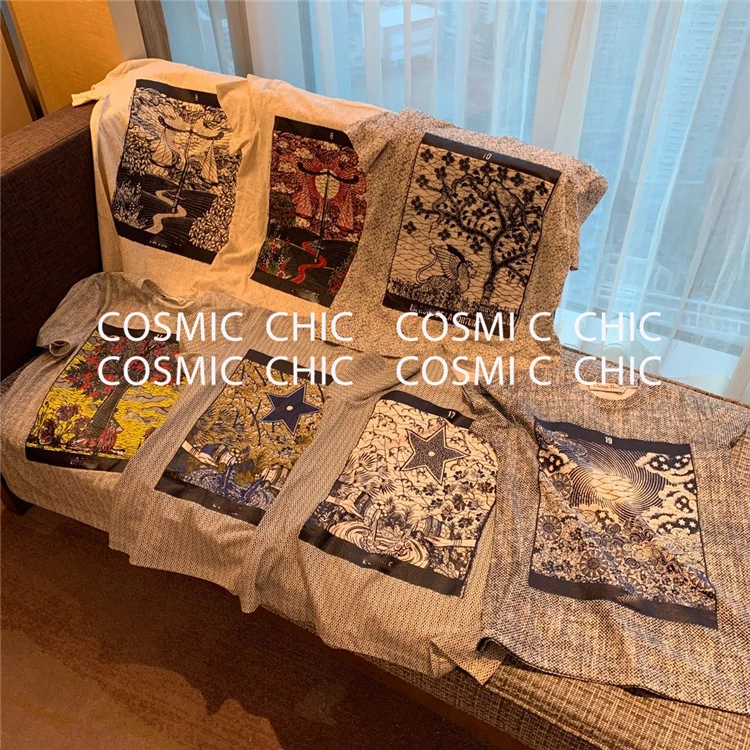 Cosmicchic, женская футболка с коротким рукавом, высокое качество, разноцветный рисунок, повседневный Топ, футболка, подиум, модный дизайн