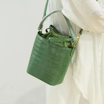 

Bags for Women's Luxury Natural Genuine Leather Bucket Messenger Bag Designer Ladies Cowhide Bag Casual Small Shoulder Bags