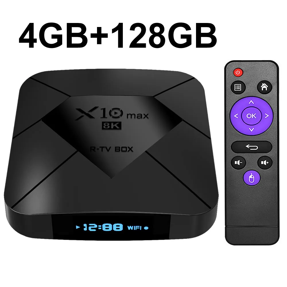 X10 MAX 8K tv BOX Android 9,0 Amlogic S905X3 4G ram 128GB rom 5G Dual wifi BT4.0 USB 3,0 светодиодный дисплей HDR H.265 8K телеприставка - Цвет: 4GB 128GB