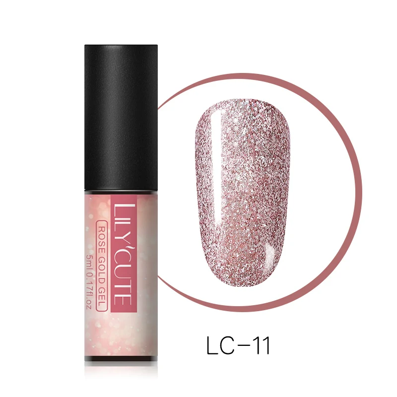 rose gold 11 LILYCUTE 5 мл голографический Блестящий Гель-лак для ногтей черные блестки кошачий глаз УФ-Гель-лак лазерный гель для ногтей впитывающийся УФ-гель для дизайна ногтей - Цвет: rose gold 11