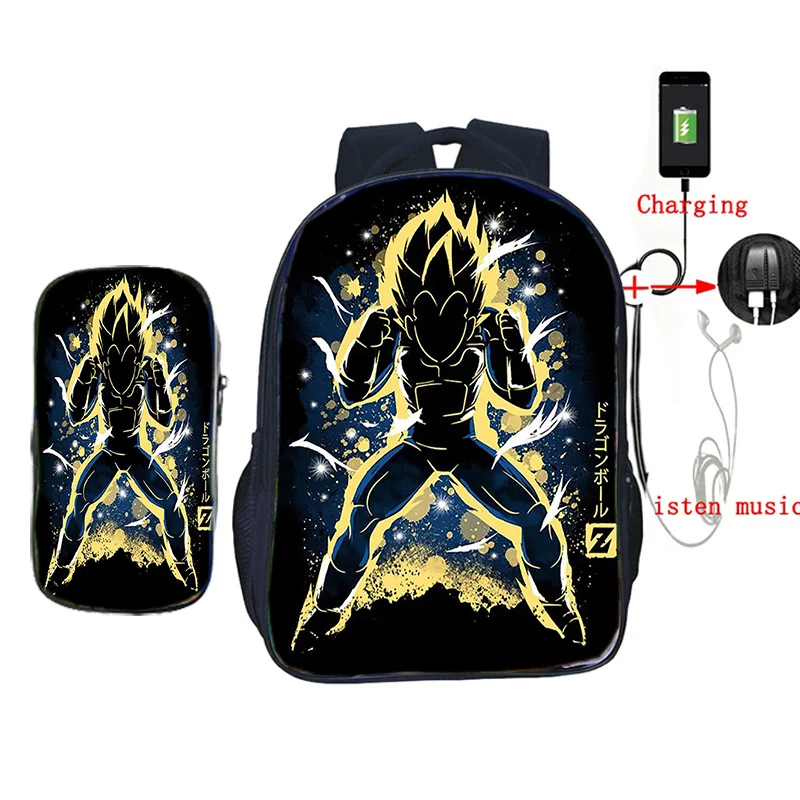 2 шт./компл. школьные сумки с пеналом аниме Dragon Ball Z рюкзак Гоку печать usb зарядка дорожные сумки для подростков - Цвет: 4