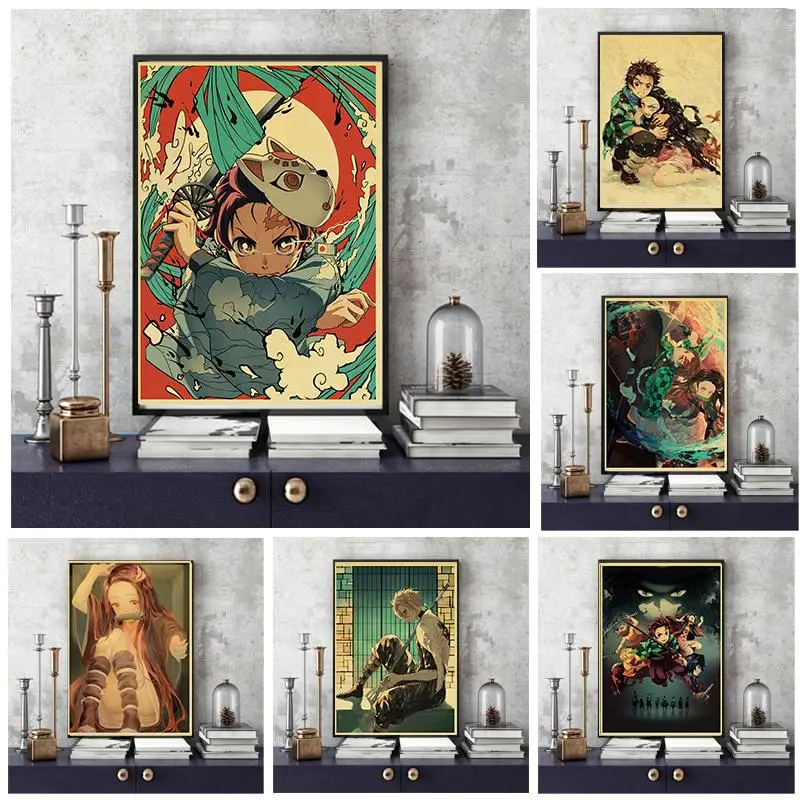 Аниме Demon Slayer Kimetsu no Yaiba Прохладный ретро постер печатает крафт-бумага настенный Декор для дома комнаты