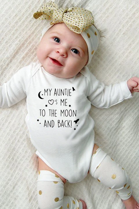 Хлопковые комбинезоны с надписью «My Auntie Loves Me to the Moon and Back», комбинезон с длинными рукавами для маленьких девочек, комбинезон для новорожденных девочек