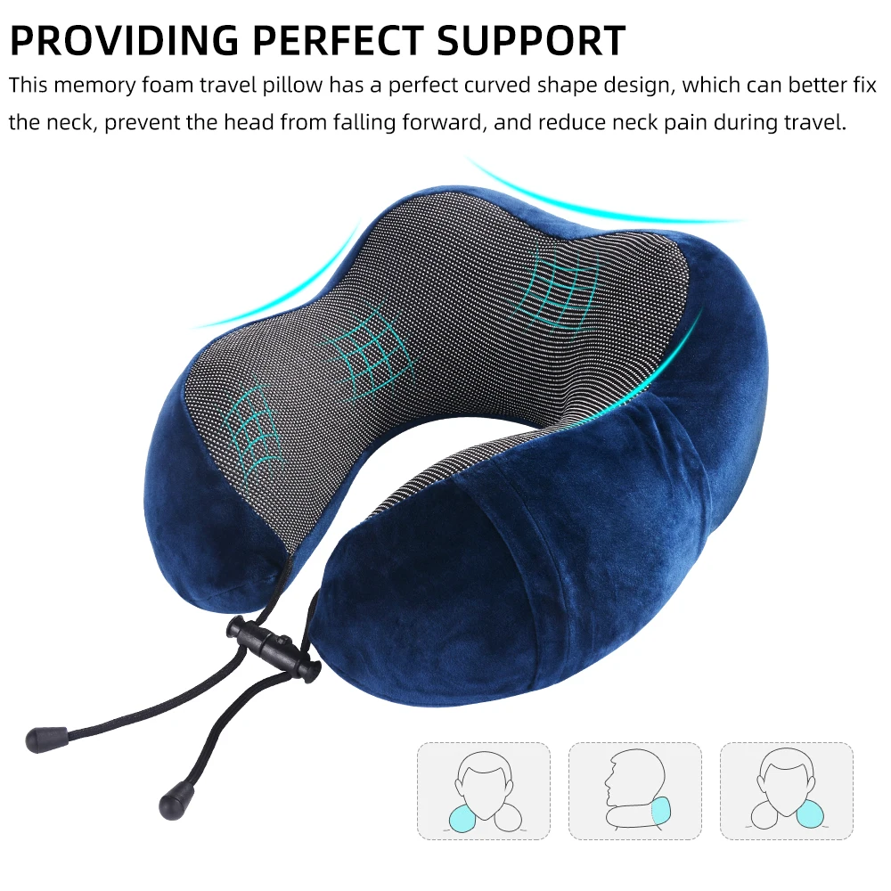 

Travel Pillow Memory Foam Neck Pillow Airplane Travel Kit with 3D Eye Masks, Earplugs and Luxury Bag