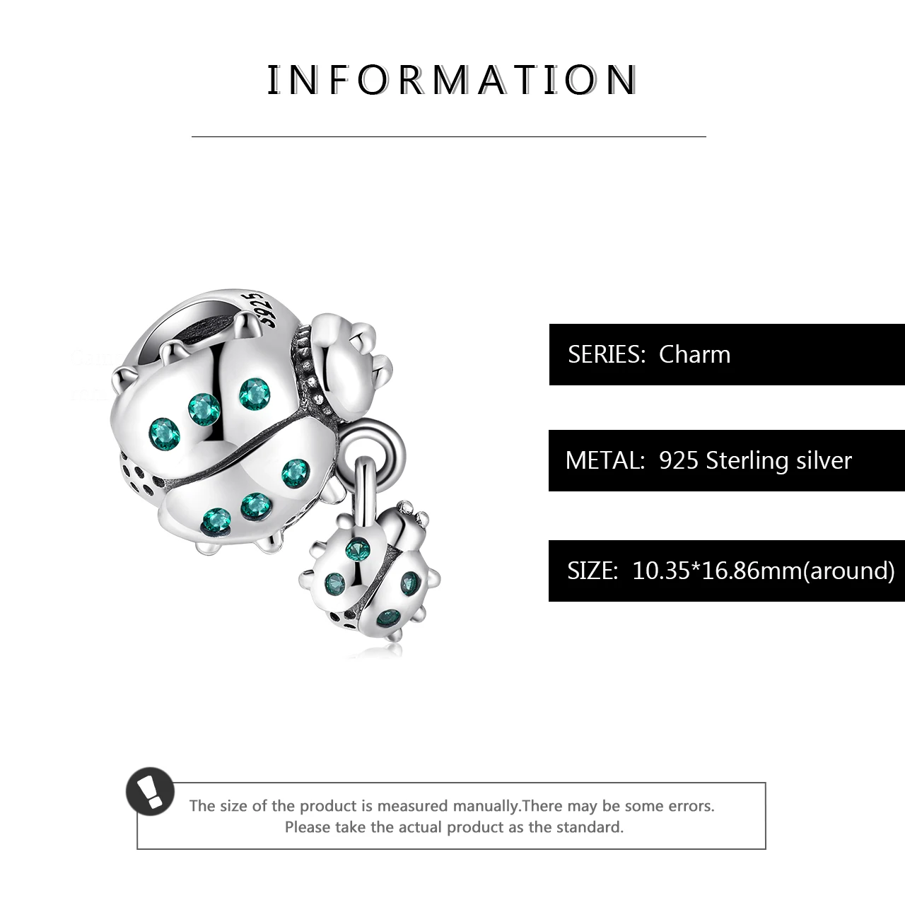 Подходит для оригинала Pandora серебряный браслет DIY бусины зеленый CZ Милая Божья коровка 925 пробы серебряные циркониевые бусины ювелирные изделия